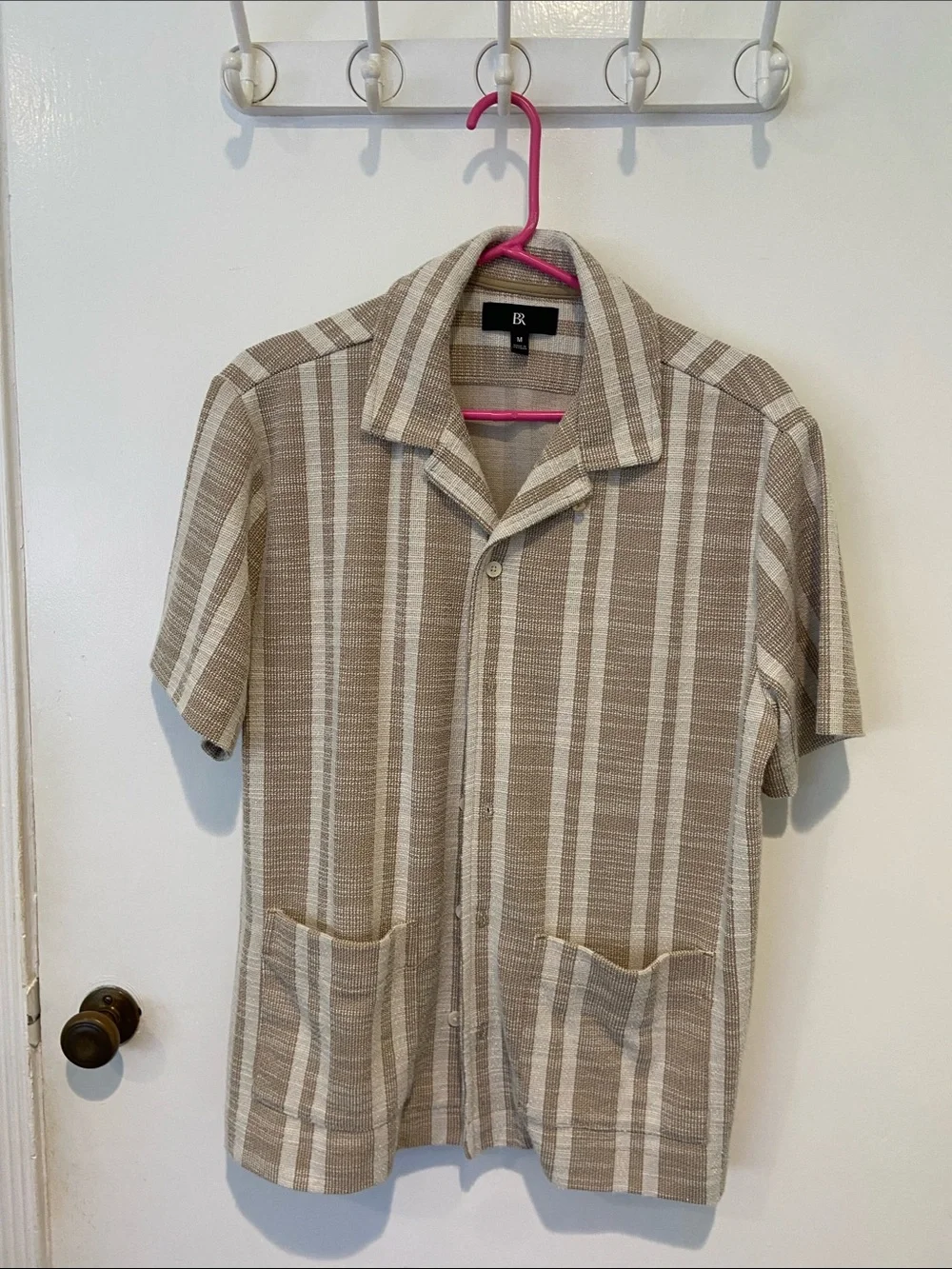 Banana Republic Beige & Cream Striped Knit Shirt Jacket